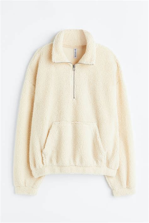 Zip-top teddy sweatshirt - Cream - Ladies | H&M IN