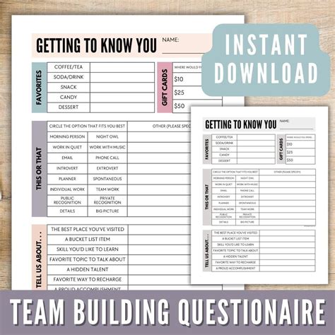 Team Building Get to Know Your Staff Questionnaire Printable, Coworker ...