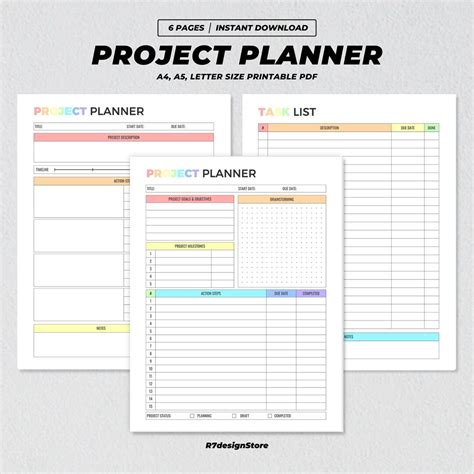 Buy Project Planner Printable, Productivity Tracker, Business Project ...