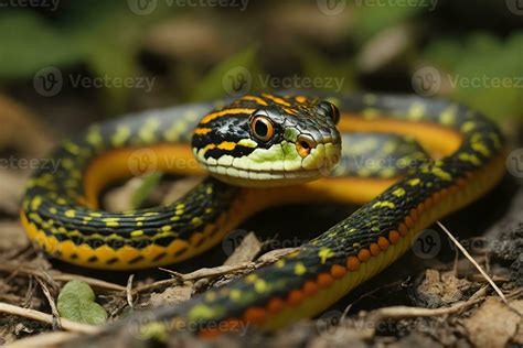 a close-up photo of a Plains garter snake. 27883268 Stock Photo at Vecteezy