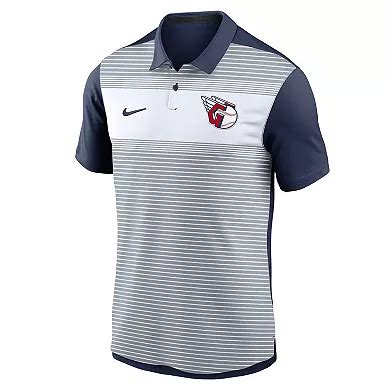 Men's Nike White/Navy Cleveland Guardians Vapor Striped Performance Polo