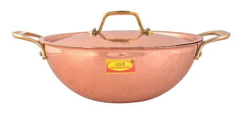 Pure Copper Kadai with Lid and Brass Handle Inside Tin Coating Premium ...