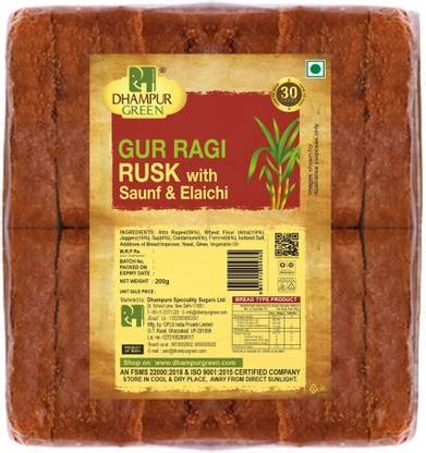 DHAMPURGREEN Gur Ragi Rusk with saunf and Elaichi 200g | Pack of 2 ...