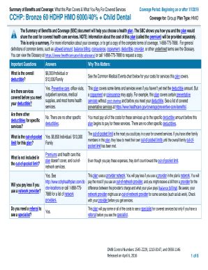 Fillable Online CCHP: Bronze 60 HDHP HMO 6000/40% + Child Dental Fax ...