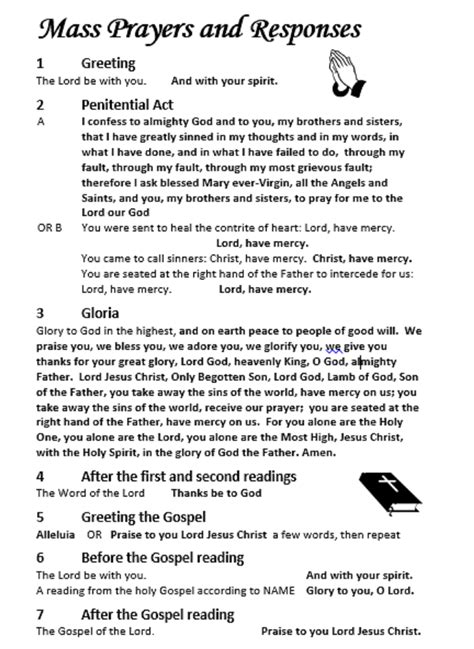 Best 13 Catholic Mass prayers and responses – set out as a one page ...