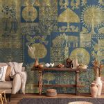 Geet Madhubani Wallpaper in Blue & Golden Colors | Life n Colors