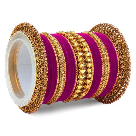 Velvet Bangle Set with Centre Kada and Pacheli by Leshya – BANGLES BY ...