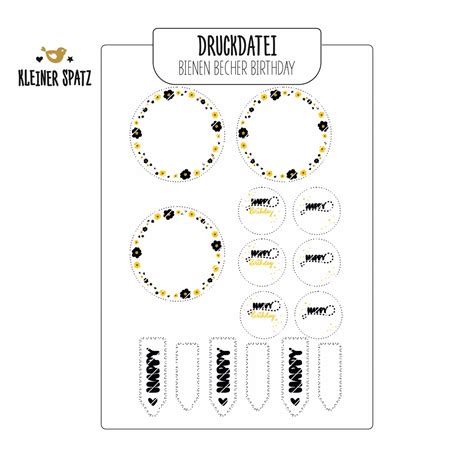 Druckdatei Motiv Bienen Becher Birthday