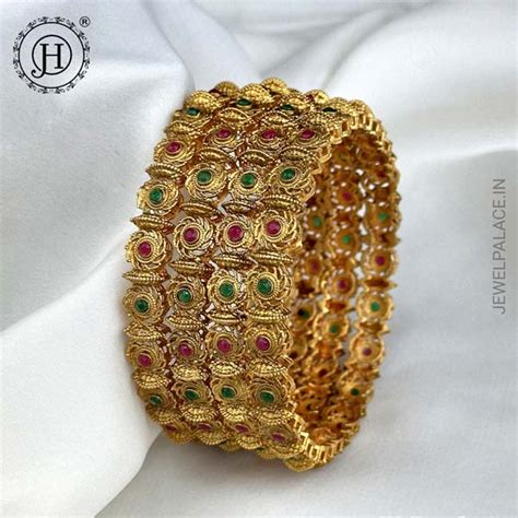 Exclusive Gold Plated Kemp Stone Temple Bangles JH5243 – Jewel Palace