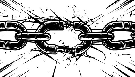 HandDrawn Broken Chain Sketch in Black and White with Vintage Engraved ...