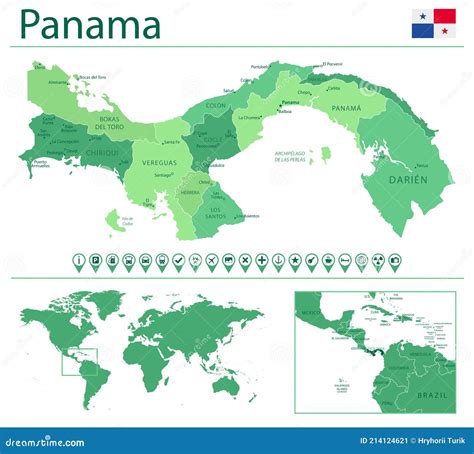 Panama - Detailed Blue Country Map With Cities, Regions, Location On World Map And Globe ...