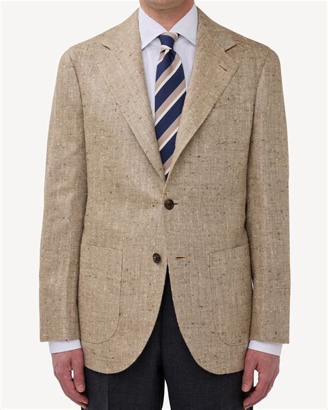 Beige Herringbone Silk Linen Sport Coat | Besnard