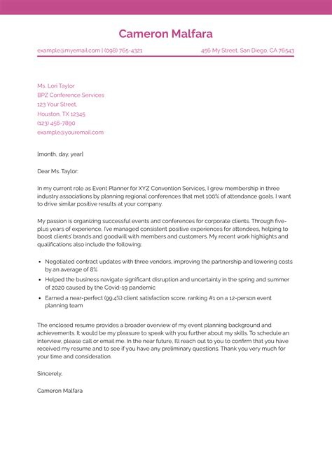Event Planner Cover Letter Examples and Templates for 2025 - ResumeBuilder.com