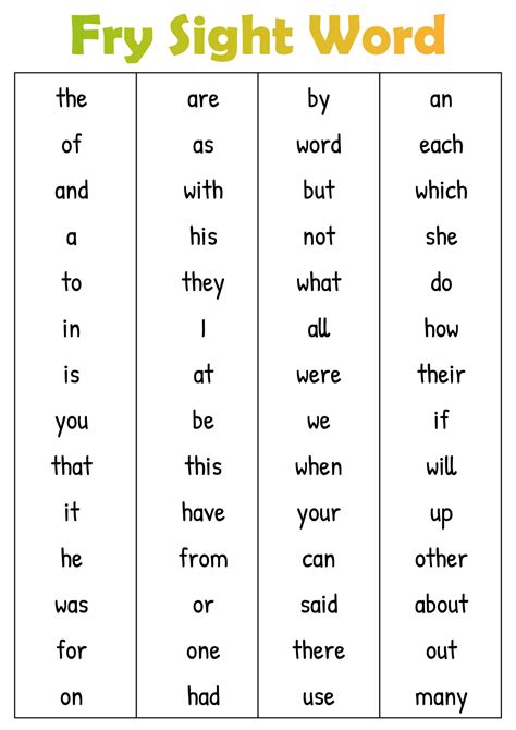 First 100 Sight Words - 14 Free PDF Printables | Printablee