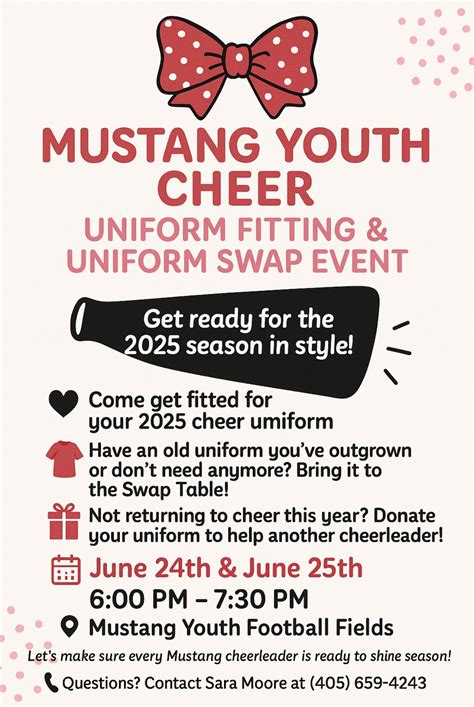 MYFAC Cheer Uniform Fitting & Swap, 500 W. SW 59th Street, Mustang, 24 ...