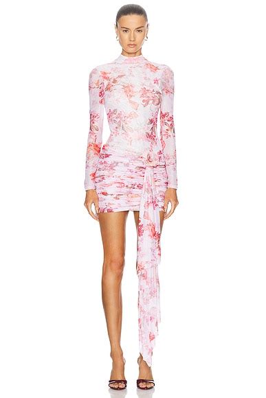 Alessandra Rich Floral Print Silk Organza Mock Neck Mini Dress in Pink ...