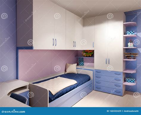 Elegant Purple and Blue Decorated Kids Bedroom Stock Image - Image of ...
