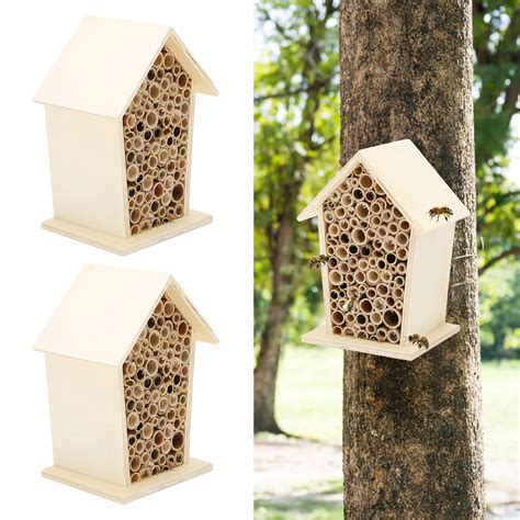 Buy LIBOOI 2Pcs Wooden Bee House, Native Bee House, Wooden Bee House ...