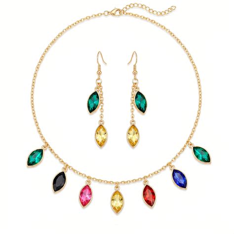 PRAO Necklace Anti-Tarnish Multicoloured Crystal Set With Earrings