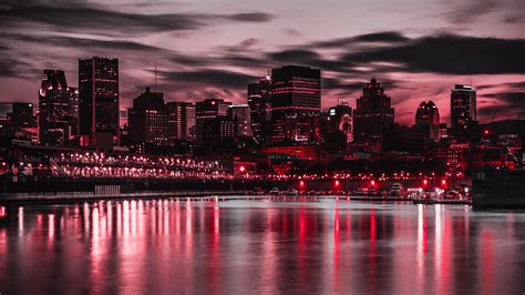 Download wallpaper 3840x2160 night city, city lights, buildings, shore ...