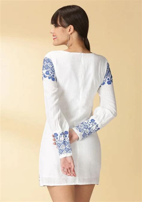 Shop Luna White Embroidered Cotton Dress Online | IshqMe