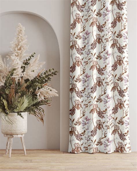 Natural brown floral petals design polyester eyelet curtain – My Store