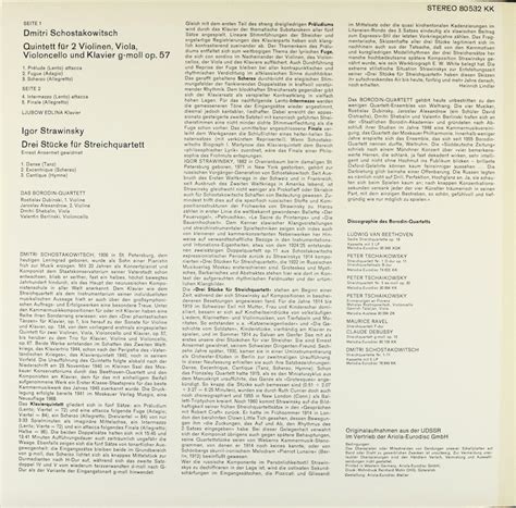 Borodin-Quartett. Schostokowitsch. Klavierquintett g-moll op. 57 ...