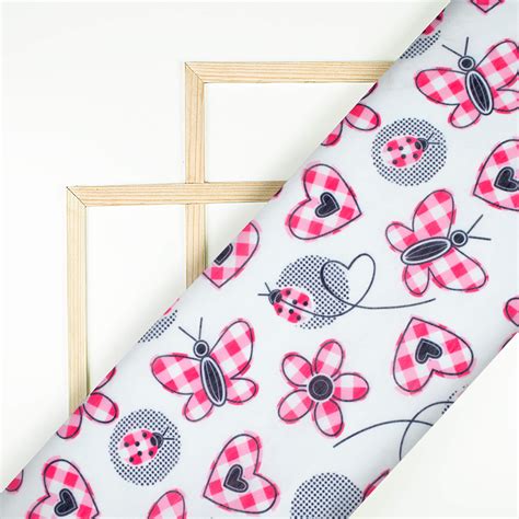 White And Pink Butterfly Pattern Digital Print Chanderi Fabric – Fabcurate