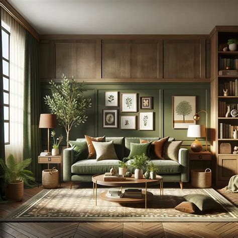 brown and forest green living room | Green living room decor, Brown and ...
