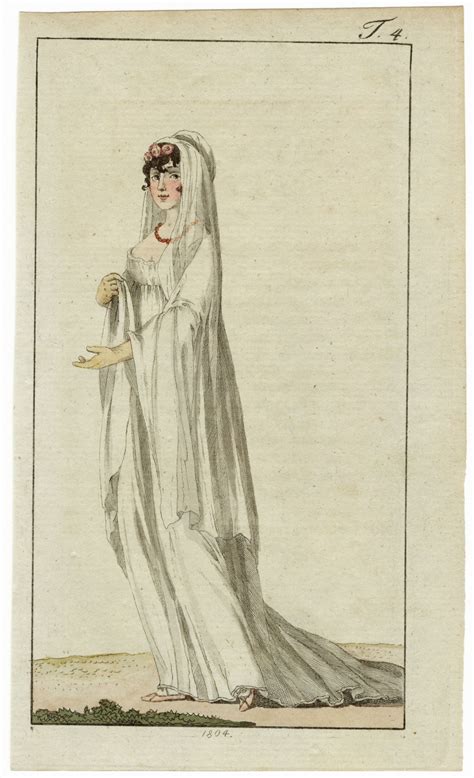 Journal des Luxus und der Moden 1804 n°4 Bride Empire style Wedding Dress, Hand-colored ...