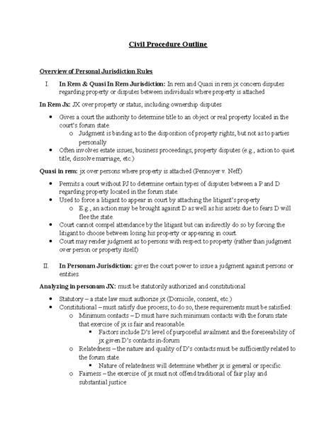 Civil Procedure Outline - Civil Procedure Outline Overview of Personal ...