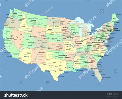 Usa Map Names States Cities: ilustrações stock 4900168 | Shutterstock