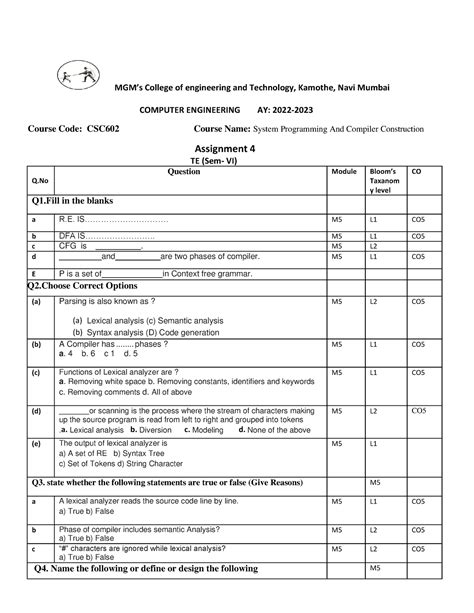 Assignment 4 - MGM’s College of engineering and Technology, Kamothe ...