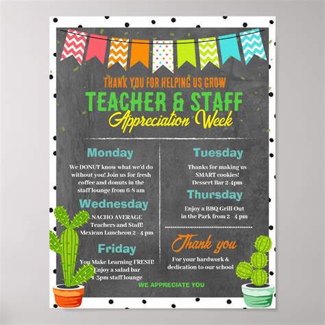 Succulent Teacher Appreciation Week Itinerary Poster | Zazzle | Teacher ...