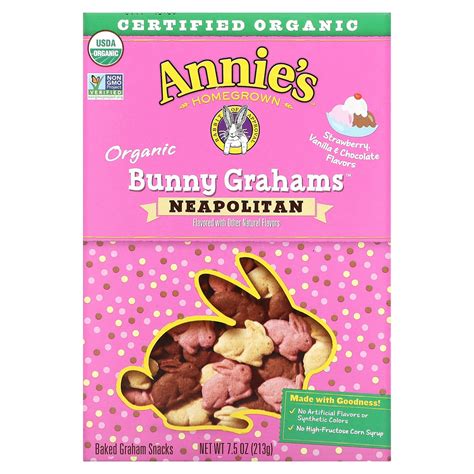 Annie's Homegrown, Organic Baked Bunny Graham Snacks, Neapolitan , 7.5 ...