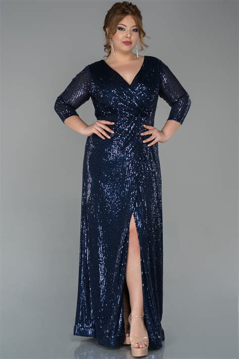 Long Navy Blue Plus Size Evening Dress ABU1699 | Abiyefon.com