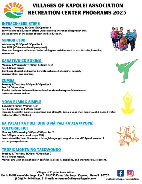 Regular Recreation Programs – Villages of Kapolei Association