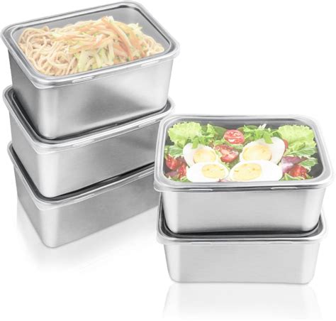 Betinyar 5pcs Stainless Steel Food Containers with Lids, Stacking Snack ...