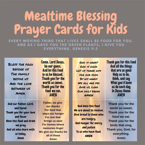 Mealtime Blessing Prayer Cards for Kids Simple Grace and Prayers for ...