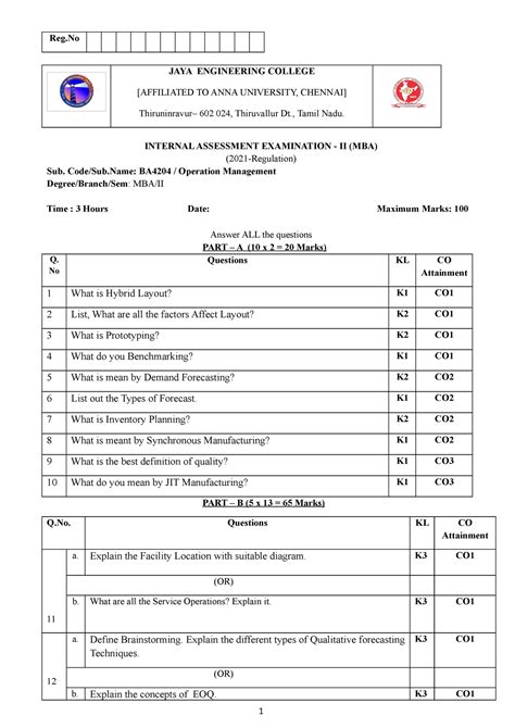 IAT 2 OM Question 2023 April - Copy - Reg JAYA ENGINEERING COLLEGE ...