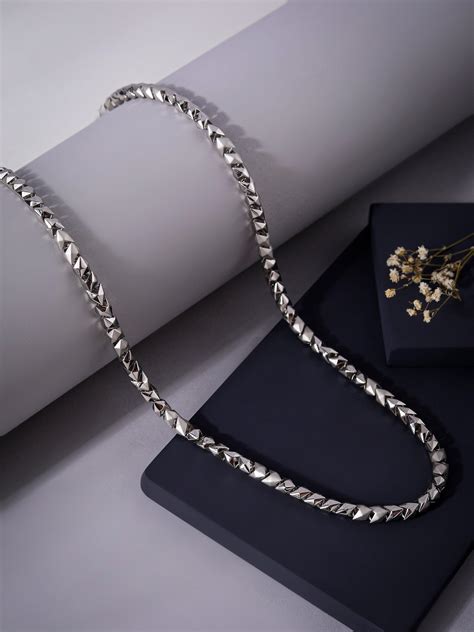 Maverick Block Rhodium Plated Men's Silver Chain – Diavo Jewels