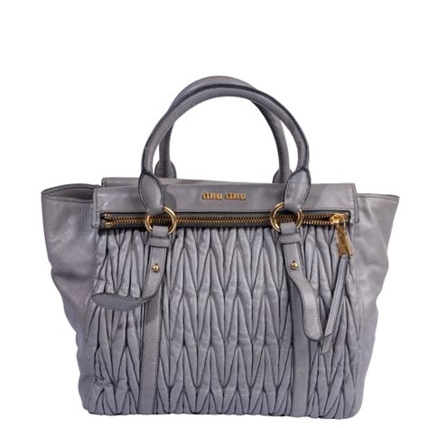 Miu Miu Grey Gathered Leather To Zip Tote
