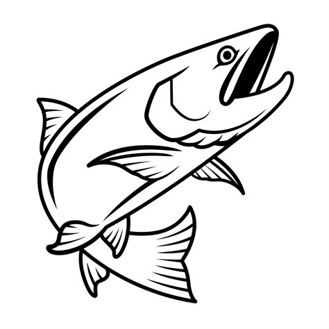 Salmon drawing with black blush lines, aquatic animal illustration on ...