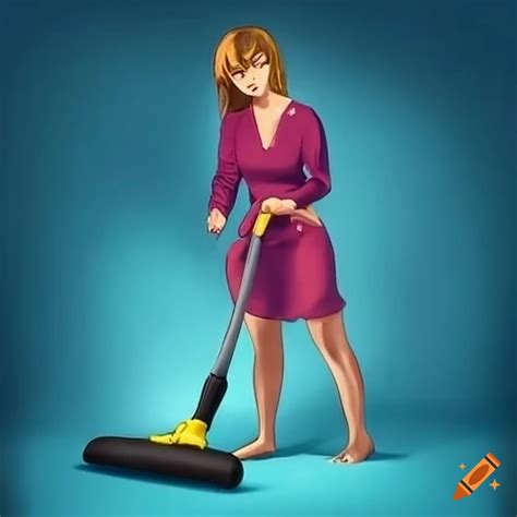 Woman vacuuming the floor on Craiyon