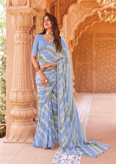 Laxmipati Madhubala Abstract Printed Georgette Saree in Baby Blue Colo