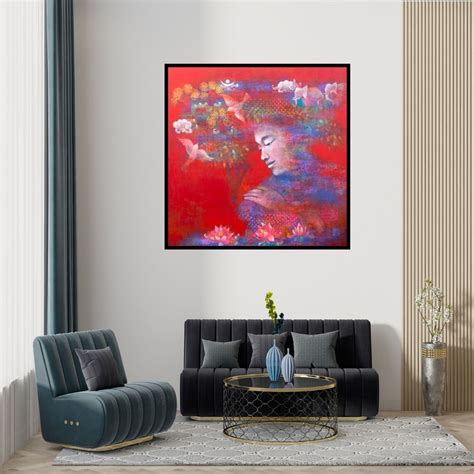 "Prakriti 1": Red Acrylic Painting by Shampa Sircar Das – ArtZolo.com