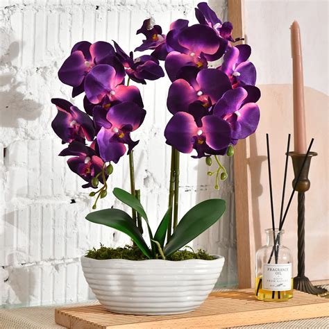 YSZL Large Artificial Potted Orchid Plant, Silk Flower Arrangement with ...