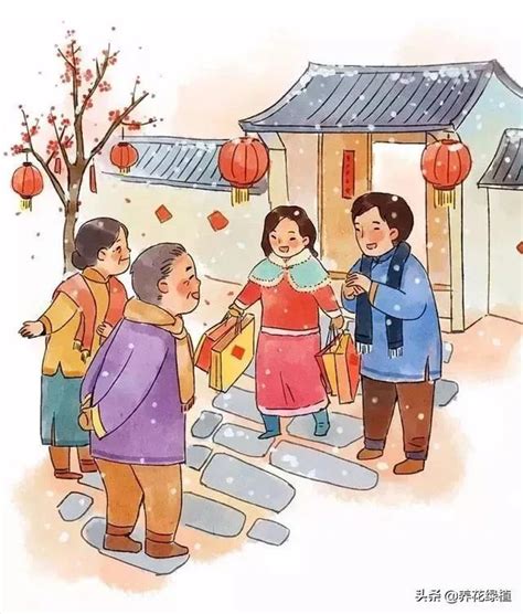 过新年手绘春节过年风俗初一到初六传统习俗背景插画图片素材下载 - 觅知网