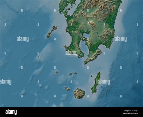 Kagoshima, prefecture of Japan. Colored elevation map with lakes and rivers Stock Photo - Alamy