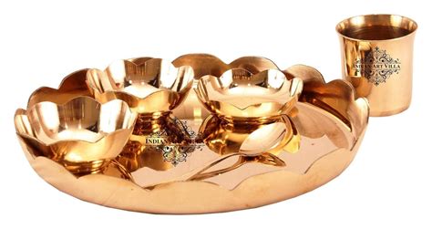 Indian Art Villa Bronze Kansya Utensil | 6 Piece Lotus Design Dinner ...